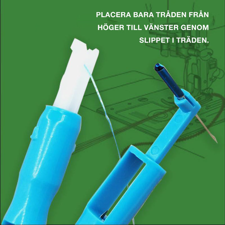 "Vit/blå automatisk symaskin trädare, hållbar ABS-plast, 7,5 cm, underlättar nålträdning och passar de flesta symaskiner."