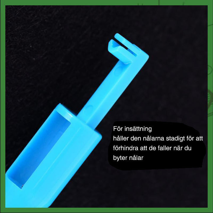 "Vit/blå automatisk symaskin trädare, hållbar ABS-plast, 7,5 cm, underlättar nålträdning och passar de flesta symaskiner."