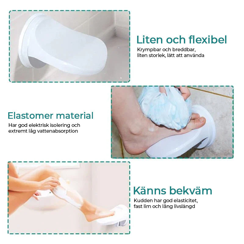 Vitt duschfotstöd av ABS-plast för säker rakning och balans i badrummet, enkel installation med sugkopp.