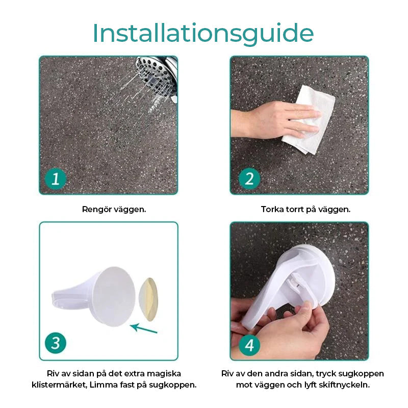 Vitt duschfotstöd av ABS-plast för säker rakning och balans i badrummet, enkel installation med sugkopp.
