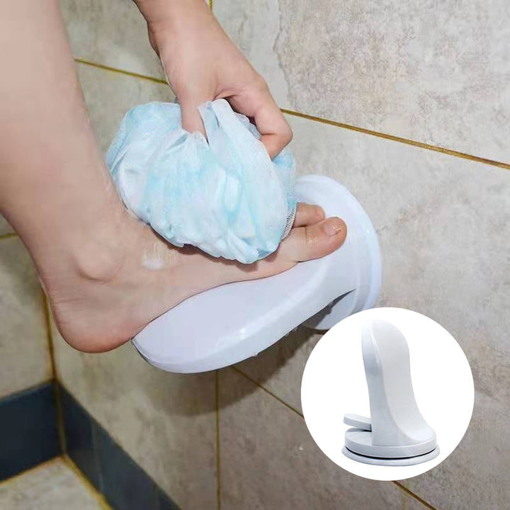 Vitt duschfotstöd av ABS-plast för säker rakning och balans i badrummet, enkel installation med sugkopp.