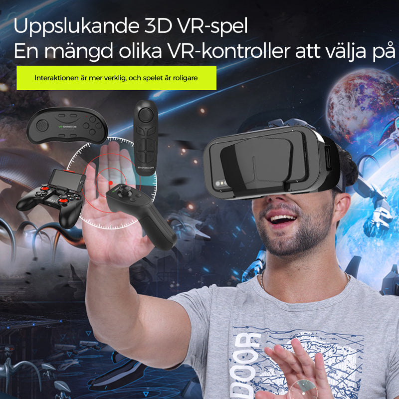 "VR panoramaglasögon med Bluetooth, IMAX-ljud; stora svarta linser, justerbara huvudramar, kompakt och hopfällbar design"