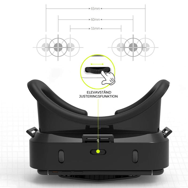 "VR panoramaglasögon med Bluetooth, IMAX-ljud; stora svarta linser, justerbara huvudramar, kompakt och hopfällbar design"