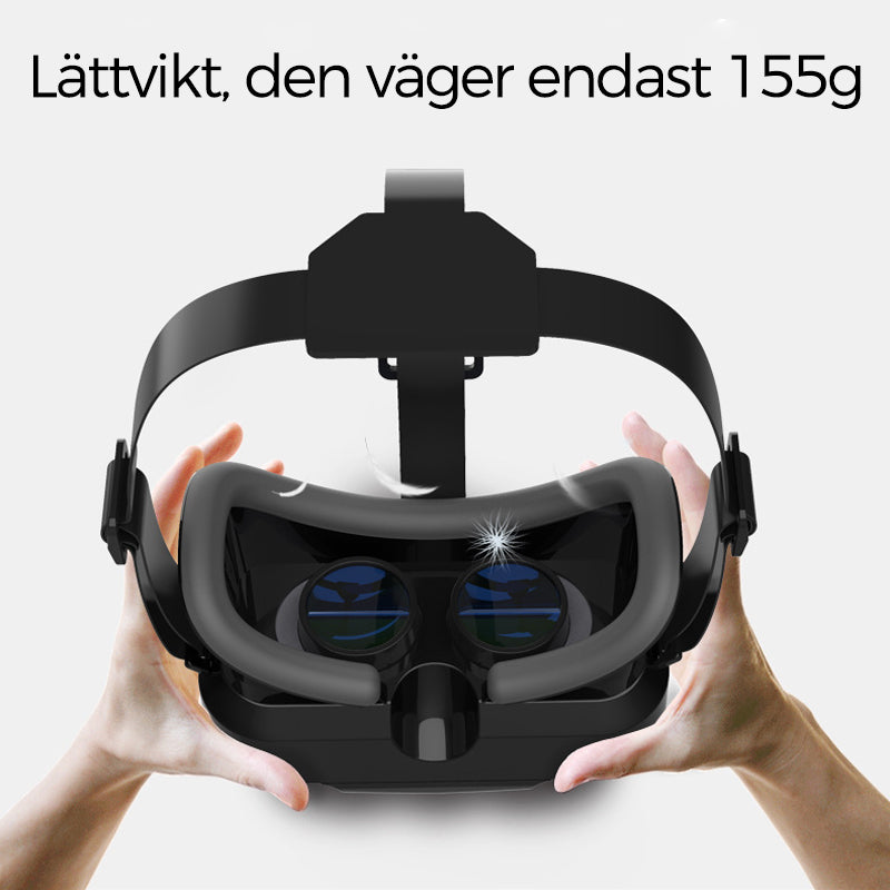 "VR panoramaglasögon med Bluetooth, IMAX-ljud; stora svarta linser, justerbara huvudramar, kompakt och hopfällbar design"