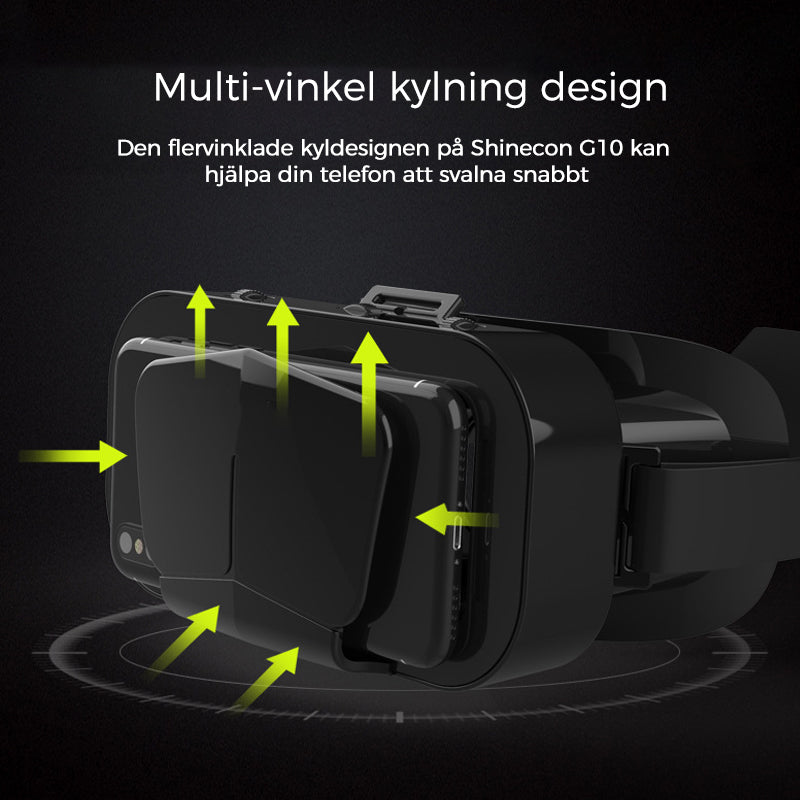 "VR panoramaglasögon med Bluetooth, IMAX-ljud; stora svarta linser, justerbara huvudramar, kompakt och hopfällbar design"