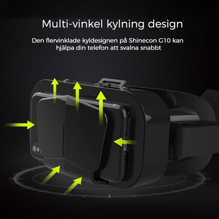 "VR panoramaglasögon med Bluetooth, IMAX-ljud; stora svarta linser, justerbara huvudramar, kompakt och hopfällbar design"