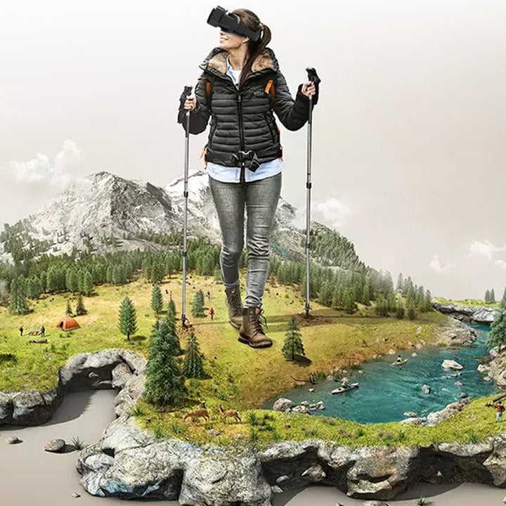 "VR panoramaglasögon med Bluetooth, IMAX-ljud; stora svarta linser, justerbara huvudramar, kompakt och hopfällbar design"