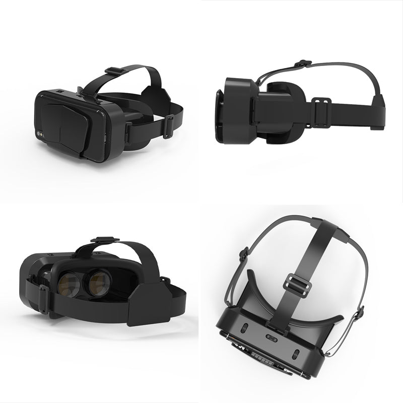 "VR panoramaglasögon med Bluetooth, IMAX-ljud; stora svarta linser, justerbara huvudramar, kompakt och hopfällbar design"