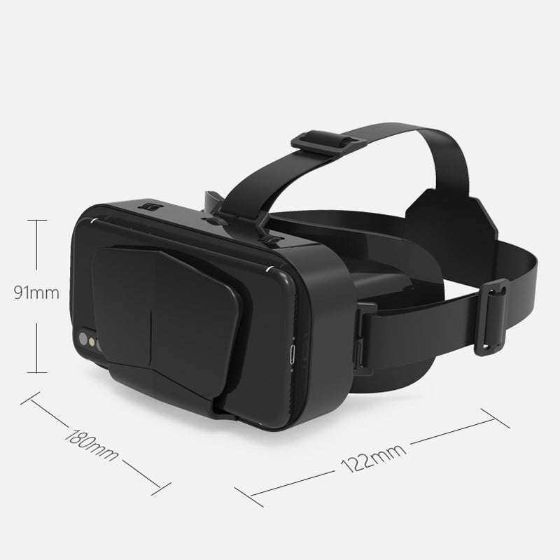 "VR panoramaglasögon med Bluetooth, IMAX-ljud; stora svarta linser, justerbara huvudramar, kompakt och hopfällbar design"