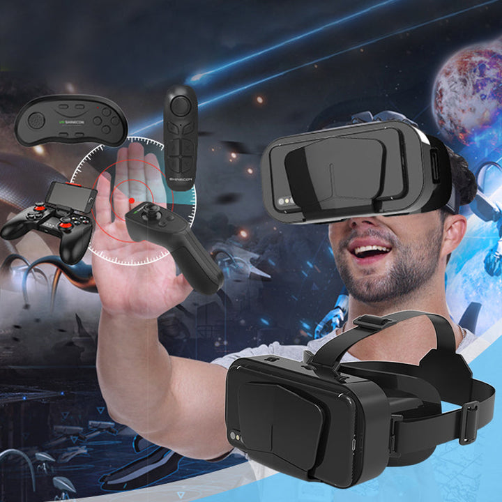 "VR panoramaglasögon med Bluetooth, IMAX-ljud; stora svarta linser, justerbara huvudramar, kompakt och hopfällbar design"