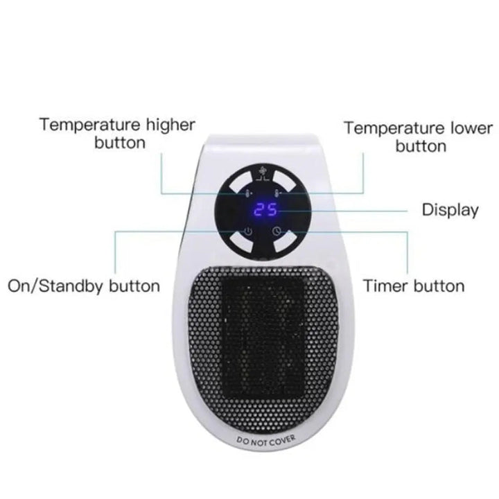 Liten WonderWarmer minivärmare, energisnål och tyst för att hålla dig varm utan att störa. Perfekt för sovrummet.